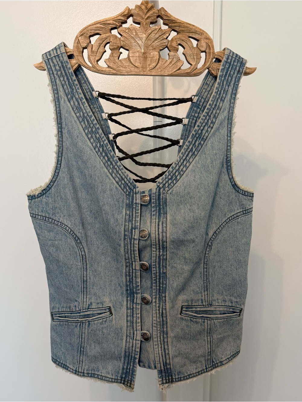 Rare Harley Davidson Lace Back Denim Vest